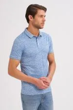 Çizgi Triko Erkek Slim Fit Polo Yaka Tişört Kolu Lastikli Desenli Günlük - A.MAVİ