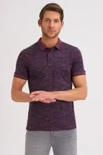 Çizgi Triko Erkek Slim Fit Polo Yaka Tişört Kolu Lastikli Desenli Günlük - Bordo