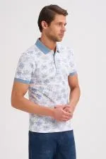 Çizgi Triko Erkek Tişört Slim Fit Polo Yaka Kolu Lastikli Desenli %100 Pamuk Kumaş - Beyaz