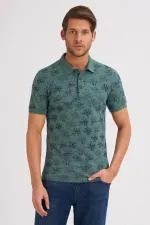 Çizgi Triko Erkek Tişört Slim Fit Polo Yaka Kolu Lastikli Desenli %100 Pamuk Kumaş - Yeşil