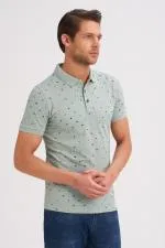 Çizgi Triko Erkek Tişört Slim Fit Polo Yaka Kolu Lastikli Desenli %100 Pamuk Kumaş - Yeşil