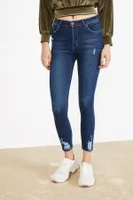 Kadın Mavi Eskitme Efektli Skinny Jeans