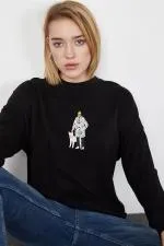 Kadın Siyah Figür Baskılı Sweatshirt