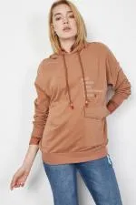 Kadın Taba Yazı Ve Cep Detaylı Sweatshirt